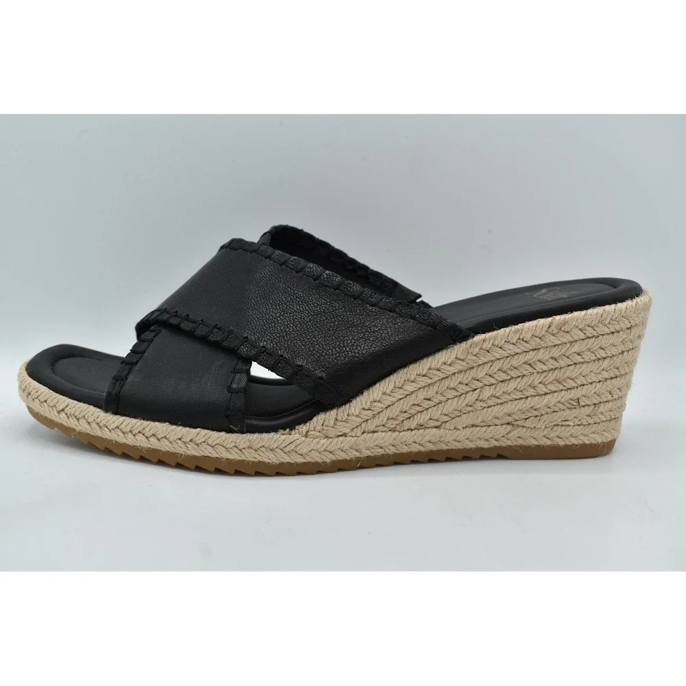 Sofft Women 9.5 Indie Black Leather Crisscross Espadrille Wedge Sandals Shoes
